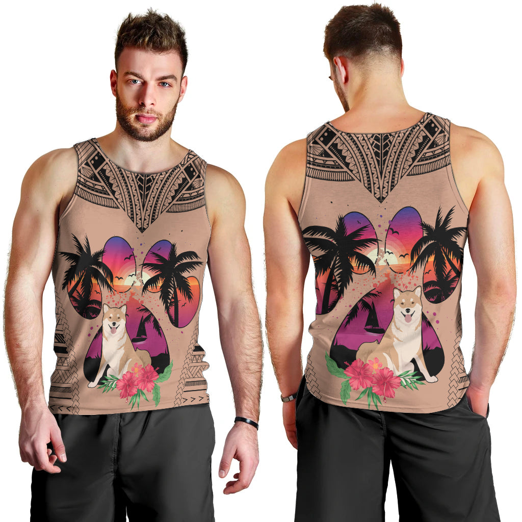 Polynesian Men Tank Top Dog Lover With Shiba Inu - Sunset At The Beach Brown Ver LT7 - Polynesian Pride
