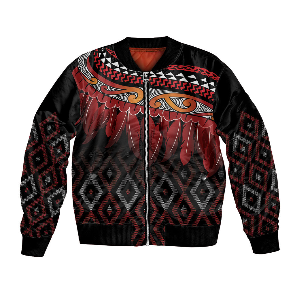Aotearoa Maori Ngapuhi Iwi Bomber Jacket Korowai Tukutuku Kaokao Motifs LT7 Unisex Black - Polynesian Pride