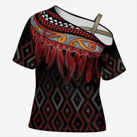 Aotearoa Maori Ngapuhi Iwi Cross Shoulder Shirt Korowai Tukutuku Kaokao Motifs LT7 Female Black - Polynesian Pride