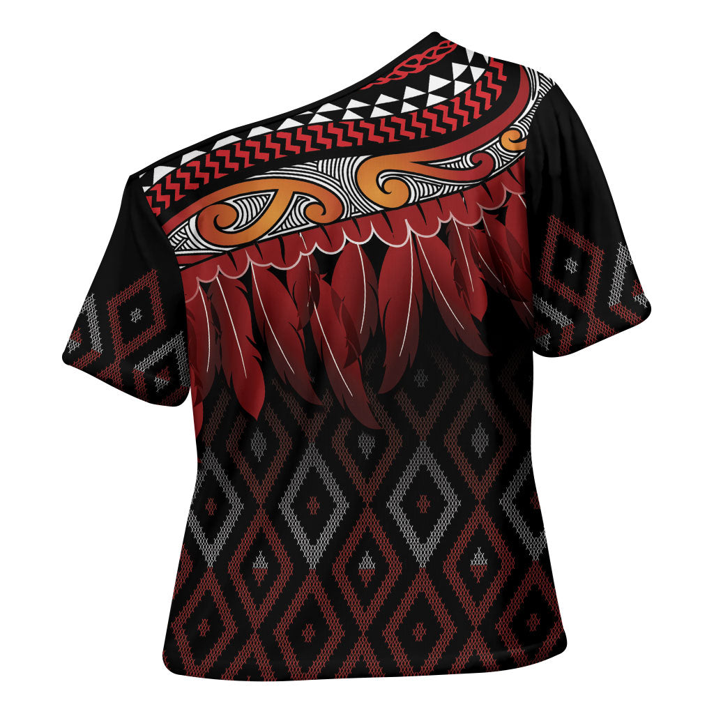 Aotearoa Maori Ngapuhi Iwi Cross Shoulder Shirt Korowai Tukutuku Kaokao Motifs LT7 - Polynesian Pride