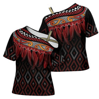 Aotearoa Maori Ngapuhi Iwi Cross Shoulder Shirt Korowai Tukutuku Kaokao Motifs LT7 - Polynesian Pride