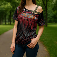 Aotearoa Maori Ngapuhi Iwi Cross Shoulder Shirt Korowai Tukutuku Kaokao Motifs LT7 - Polynesian Pride