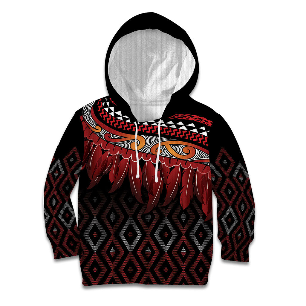 Aotearoa Maori Ngapuhi Iwi Kid Hoodie Korowai Tukutuku Kaokao Motifs LT7 Hoodie Black - Polynesian Pride