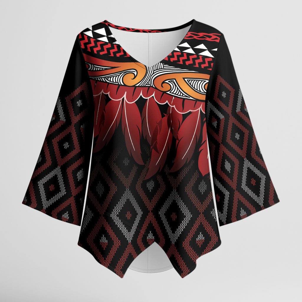 Aotearoa Maori Ngapuhi Iwi Kimono Sleeve Blouse Korowai Tukutuku Kaokao Motifs LT7 Female Black - Polynesian Pride
