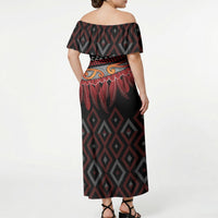 Aotearoa Maori Ngapuhi Iwi Off Shoulder Maxi Dress Korowai Tukutuku Kaokao Motifs LT7 - Polynesian Pride