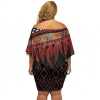 Aotearoa Maori Ngapuhi Iwi Off Shoulder Short Dress Korowai Tukutuku Kaokao Motifs LT7 - Polynesian Pride