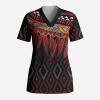 Aotearoa Maori Ngapuhi Iwi Scrub Top Korowai Tukutuku Kaokao Motifs LT7 Adult Black - Polynesian Pride