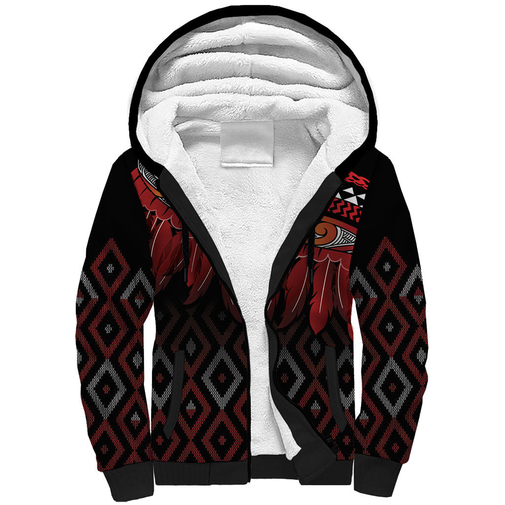Aotearoa Maori Ngapuhi Iwi Sherpa Hoodie Korowai Tukutuku Kaokao Motifs LT7 Unisex Black - Polynesian Pride