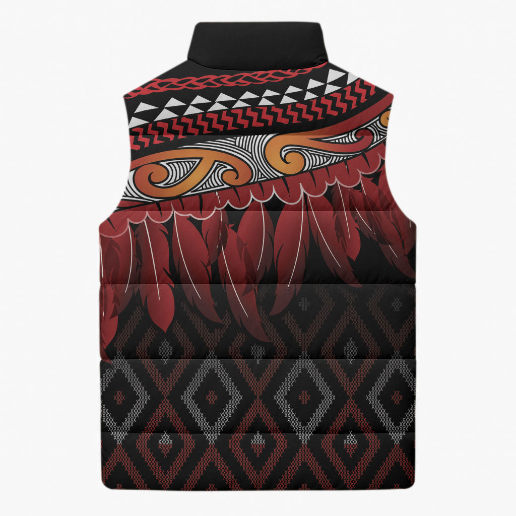 Aotearoa Maori Ngapuhi Iwi Sleeveless Puffer Jacket Korowai Tukutuku Kaokao Motifs LT7 - Polynesian Pride