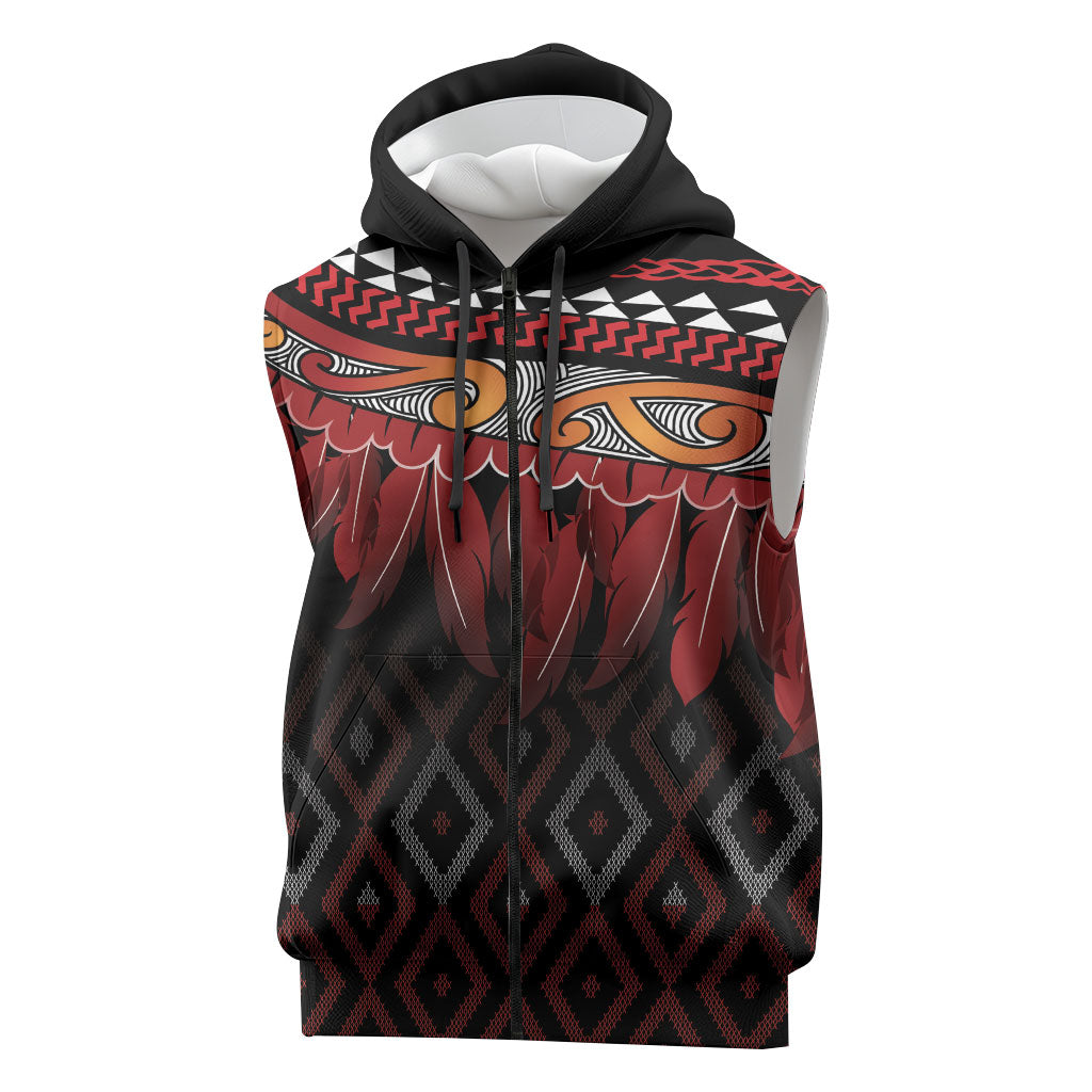 Aotearoa Maori Ngapuhi Iwi Sleeveless Zip Hoodie Korowai Tukutuku Kaokao Motifs LT7 Black - Polynesian Pride