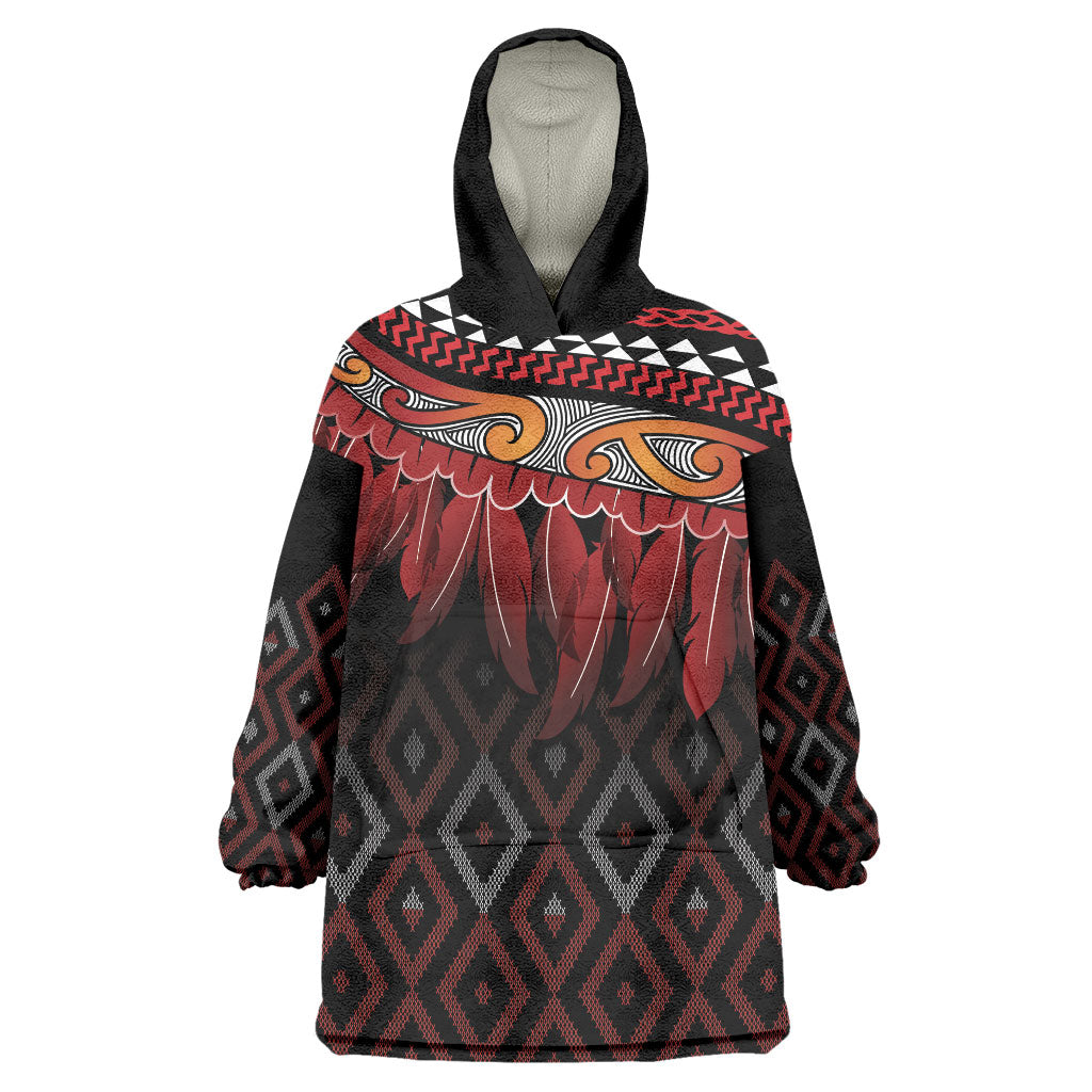 Aotearoa Maori Ngapuhi Iwi Wearable Blanket Hoodie Korowai Tukutuku Kaokao Motifs LT7 One Size Black - Polynesian Pride
