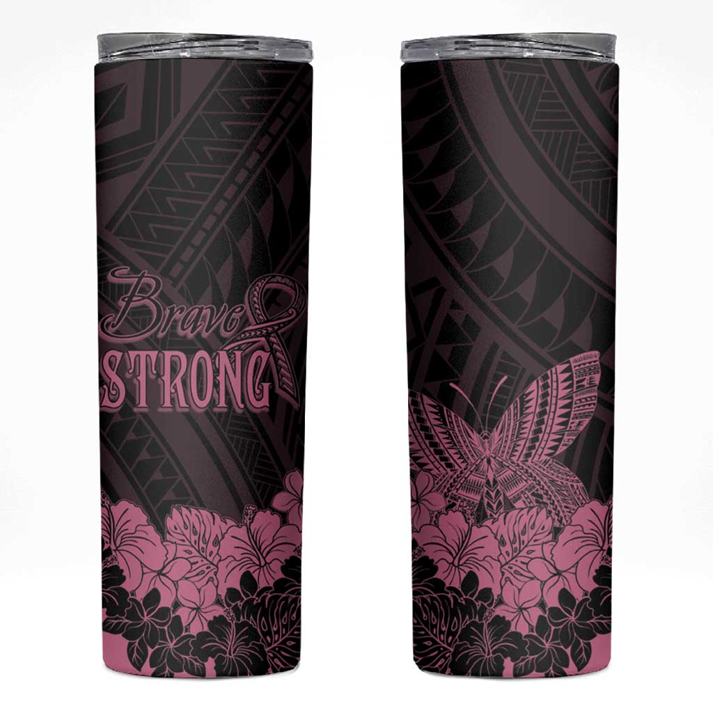 Polynesian Breast Cancer Awareness Skinny Tumbler Floral Butterfly