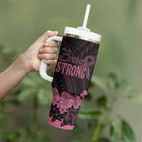 Polynesian Breast Cancer Awareness Tumbler With Handle Floral Butterfly