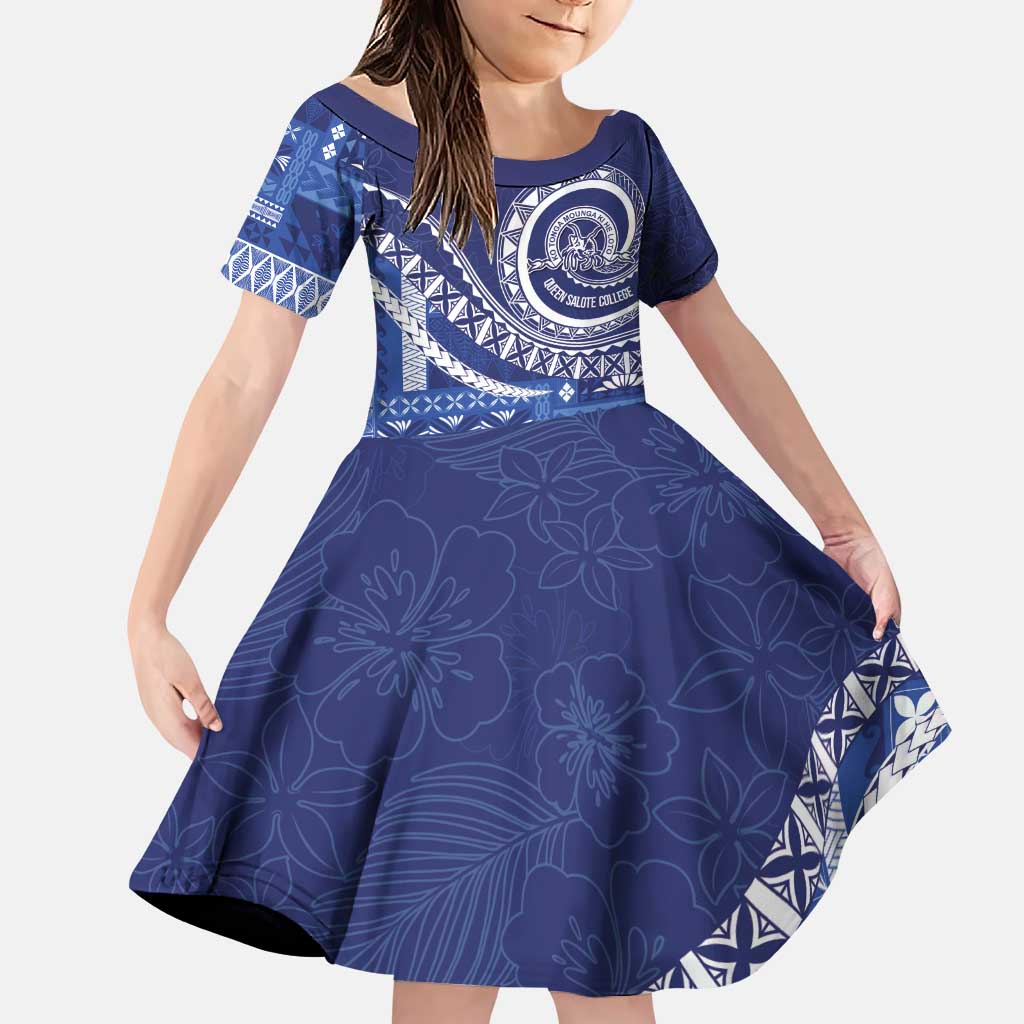 Queen Salote College 100th Anniversary Family Matching Puletasi and Hawaiian Shirt QSC Royal Girls LT7 Daughter's Dress Royal Blue - Polynesian Pride