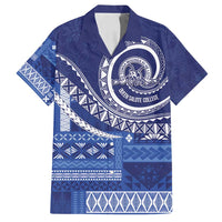Queen Salote College 100th Anniversary Family Matching Puletasi and Hawaiian Shirt QSC Royal Girls LT7 Dad's Shirt - Short Sleeve Royal Blue - Polynesian Pride