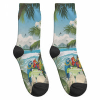 Wish You A Merry Martini Christmas Crew Socks Cocktail Parrot-dise LT7 - Polynesian Pride