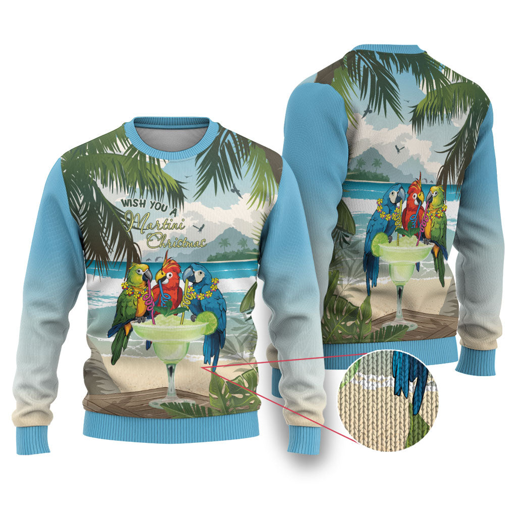 Wish You A Merry Martini Christmas Ugly Christmas Sweater Cocktail Parrot-dise LT7 Multicolor - Polynesian Pride