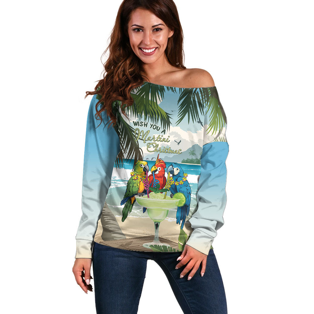 Wish You A Merry Martini Christmas Off Shoulder Sweater Cocktail Parrot-dise
