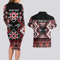 Personalised Taniko Motifs Aotearoa Couples Matching Long Sleeve Bodycon Dress and Hawaiian Shirt Waitangi Kowhaiwhai Kiwi
