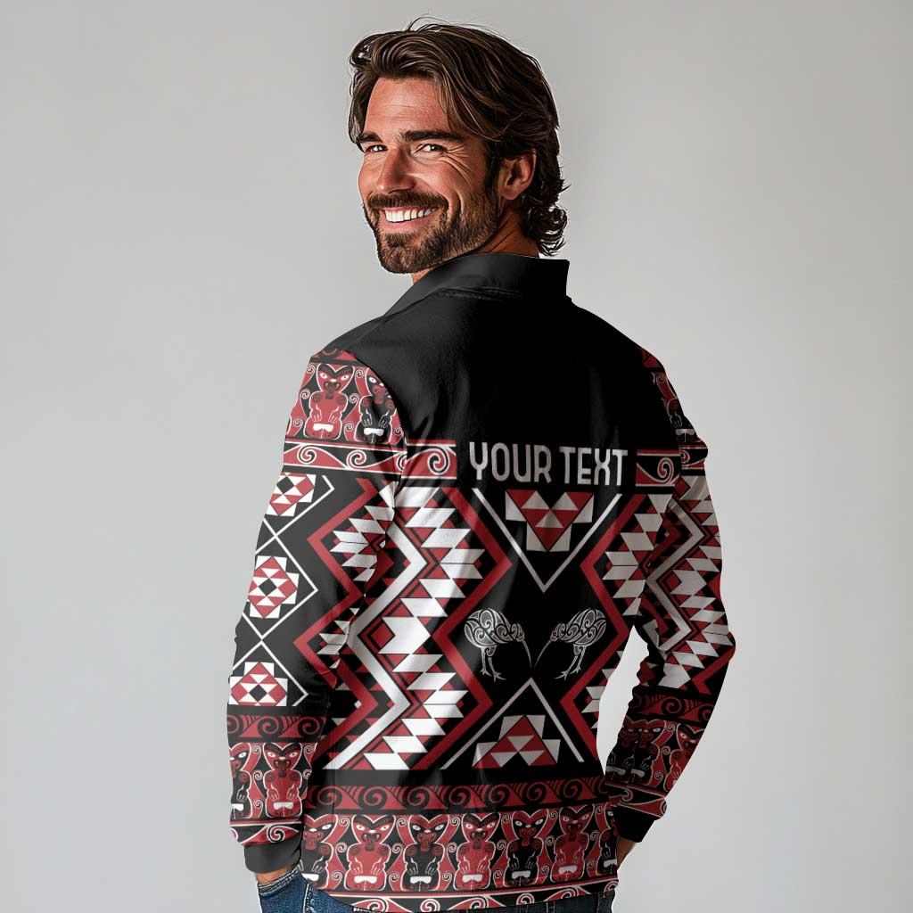 Personalised Taniko Motifs Aotearoa Long Sleeve Polo Shirt Waitangi Kowhaiwhai Kiwi