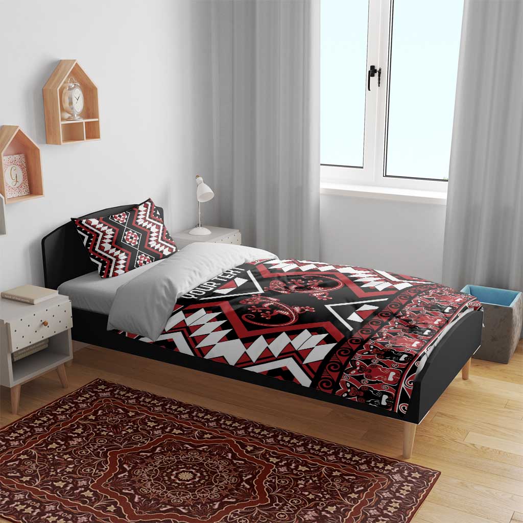 Personalised Aotearoa Waitangi Bedding Set Taniko Motifs - Mania Gecko