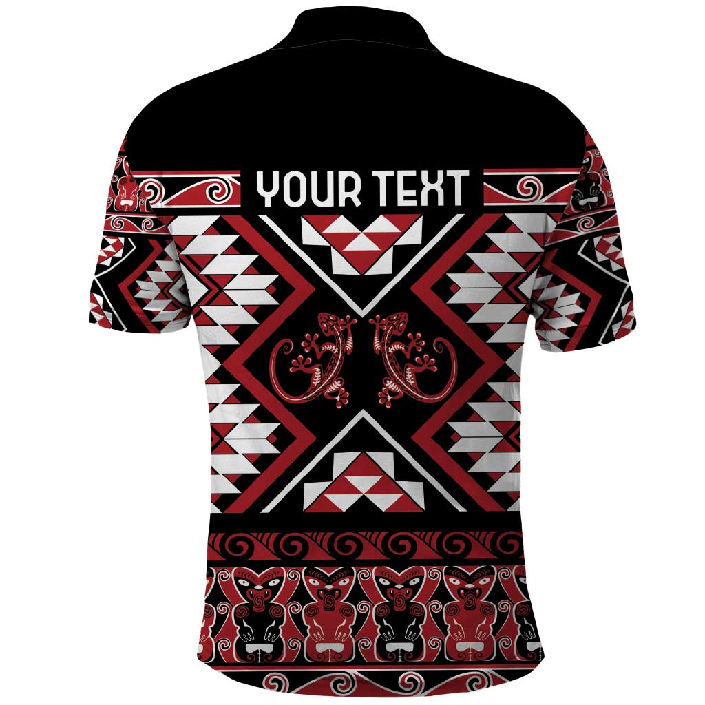 Personalised Aotearoa Waitangi Polo Shirt Taniko Motifs - Mania Gecko