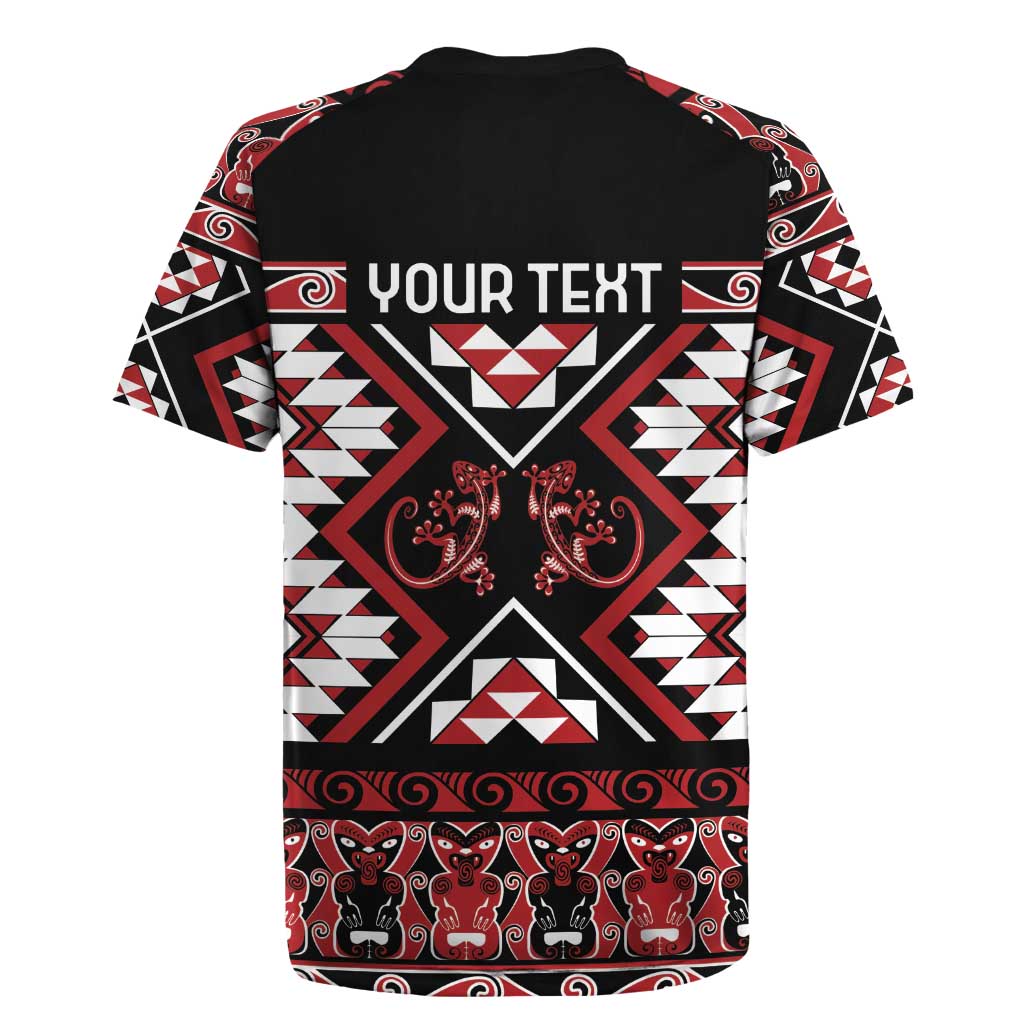 Personalised Aotearoa Waitangi Rugby Jersey Taniko Motifs - Mania Gecko LT7 - Polynesian Pride