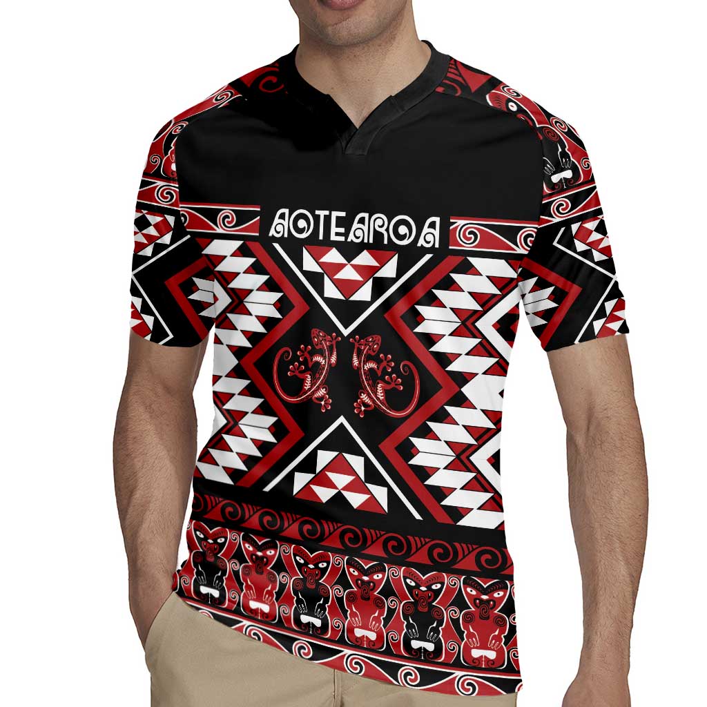 Personalised Aotearoa Waitangi Rugby Jersey Taniko Motifs - Mania Gecko LT7 - Polynesian Pride