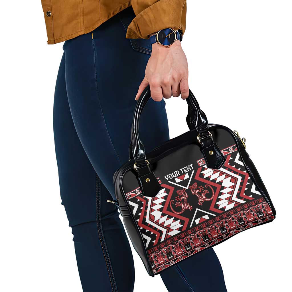 Personalised Aotearoa Waitangi Shoulder Handbag Taniko Motifs - Mania Gecko