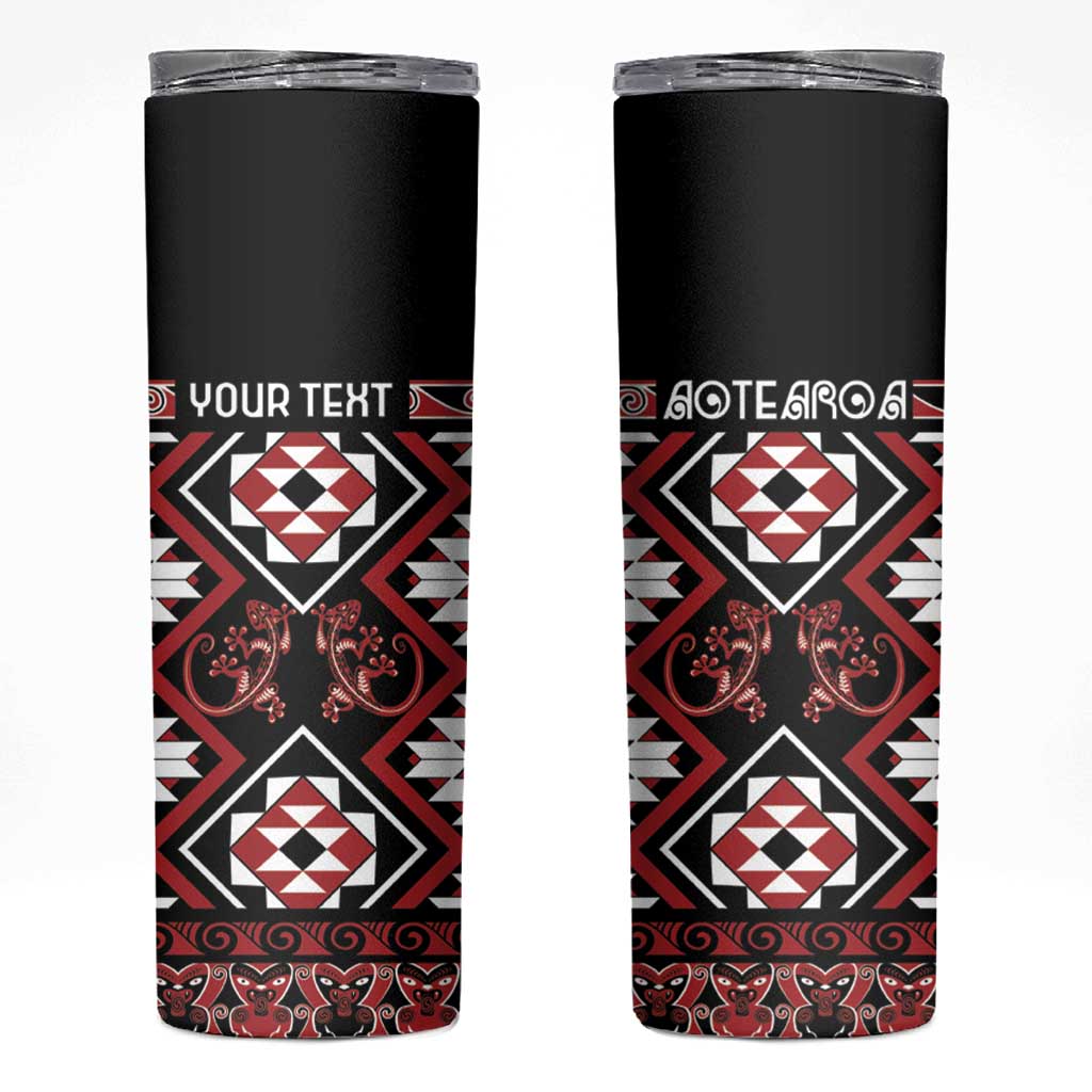 Personalised Aotearoa Waitangi Skinny Tumbler Taniko Motifs - Mania Gecko LT7 Red - Polynesian Pride