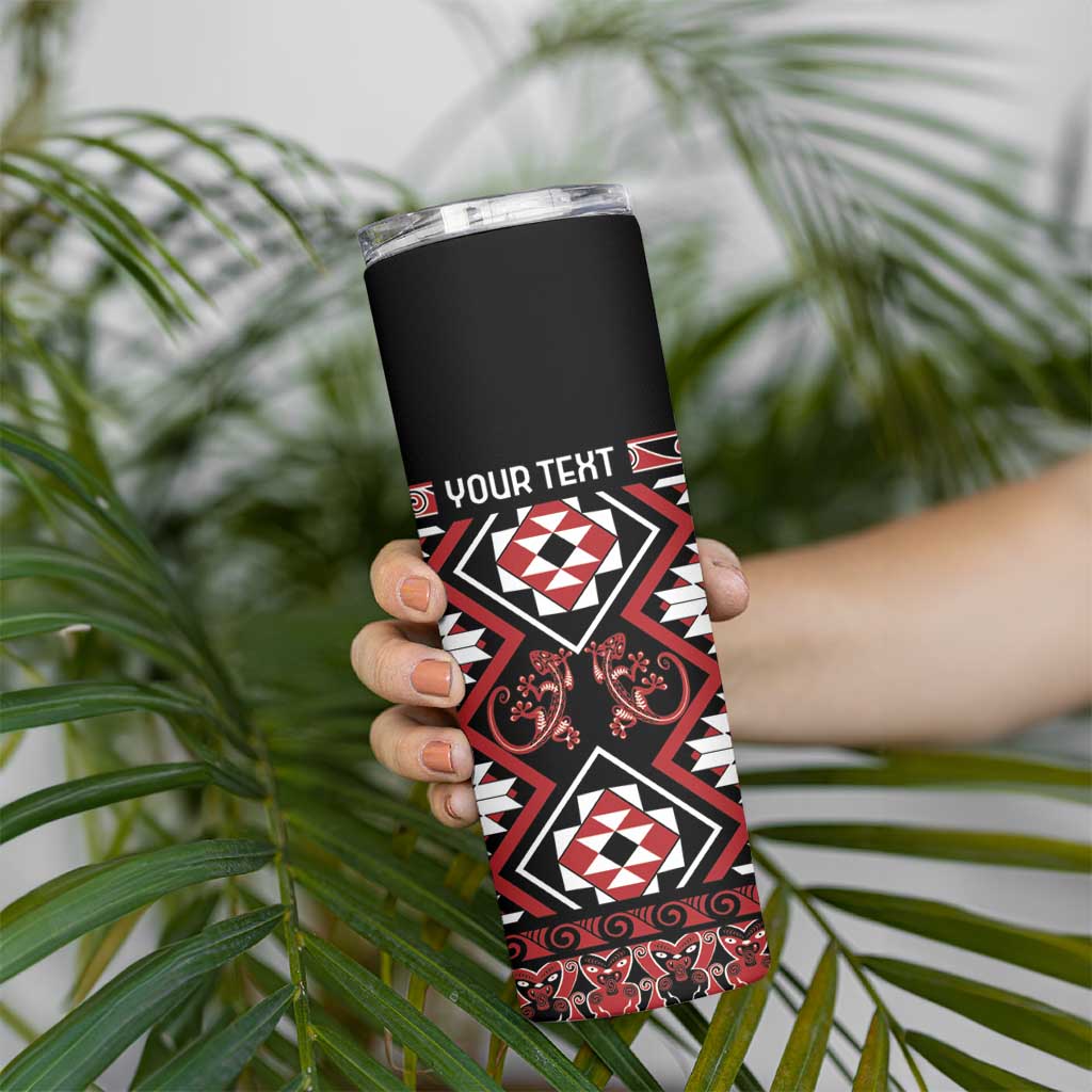 Personalised Aotearoa Waitangi Skinny Tumbler Taniko Motifs - Mania Gecko LT7 - Polynesian Pride