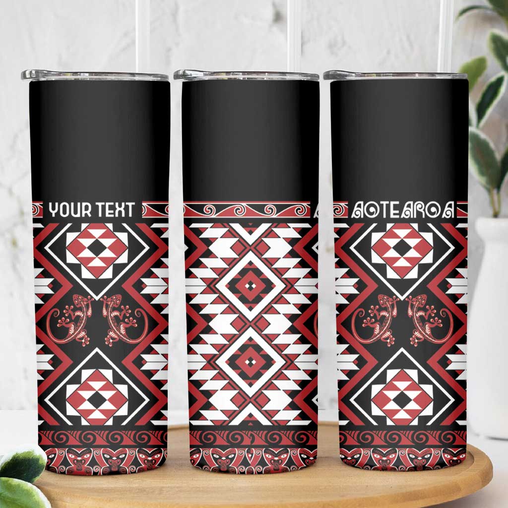Personalised Aotearoa Waitangi Skinny Tumbler Taniko Motifs - Mania Gecko LT7 - Polynesian Pride