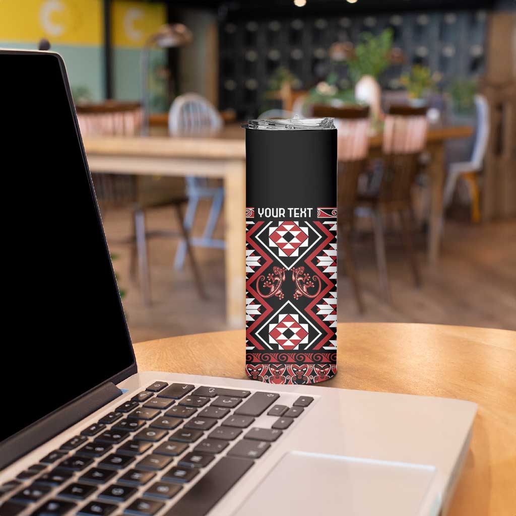 Personalised Aotearoa Waitangi Skinny Tumbler Taniko Motifs - Mania Gecko LT7 - Polynesian Pride