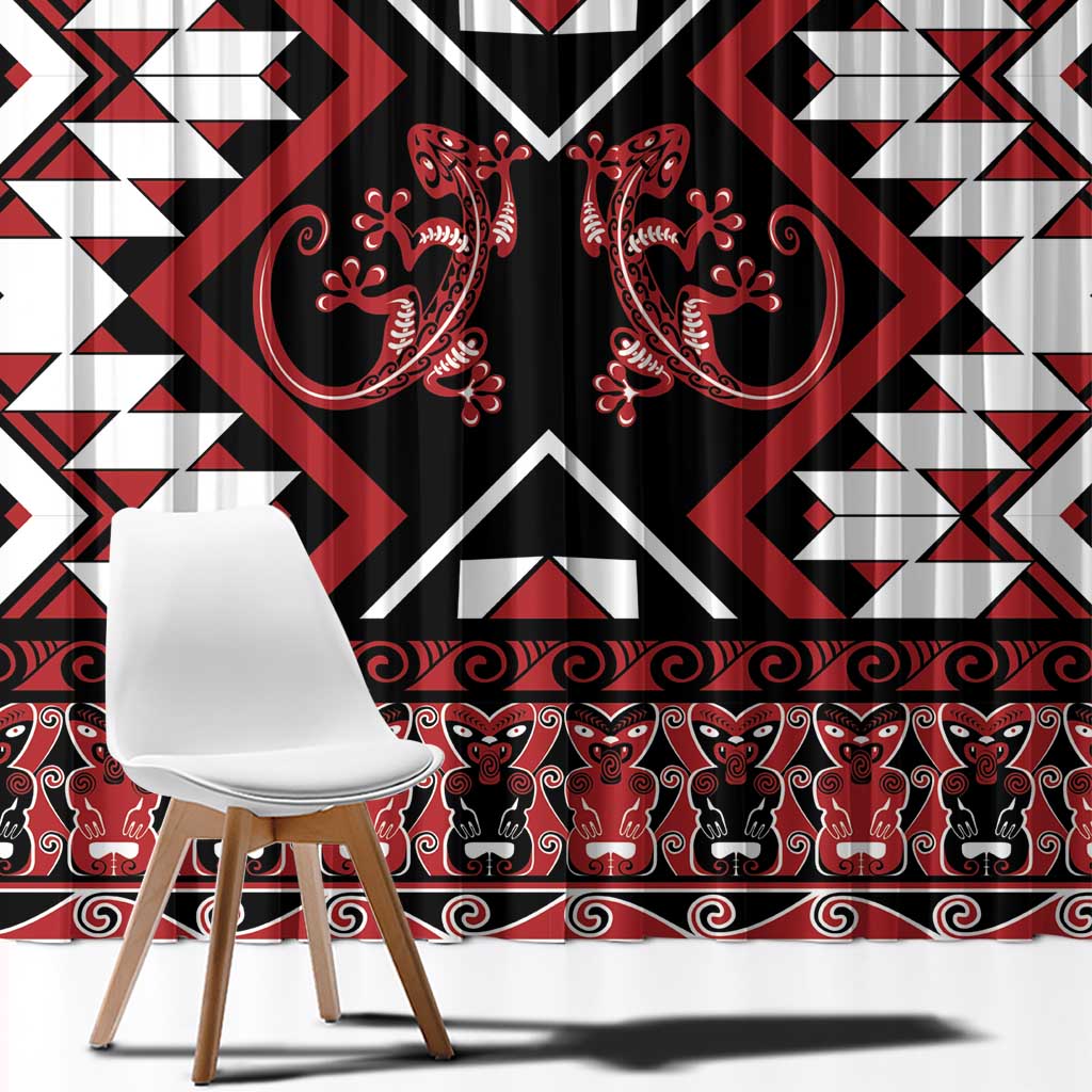 Personalised Aotearoa Waitangi Window Curtain Taniko Motifs - Mania Gecko