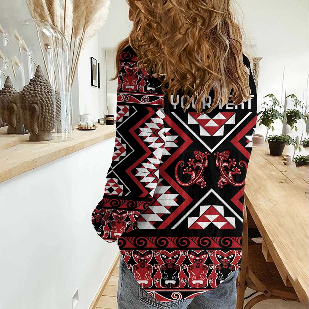 Personalised Aotearoa Waitangi Women Casual Shirt Taniko Motifs - Mania Gecko