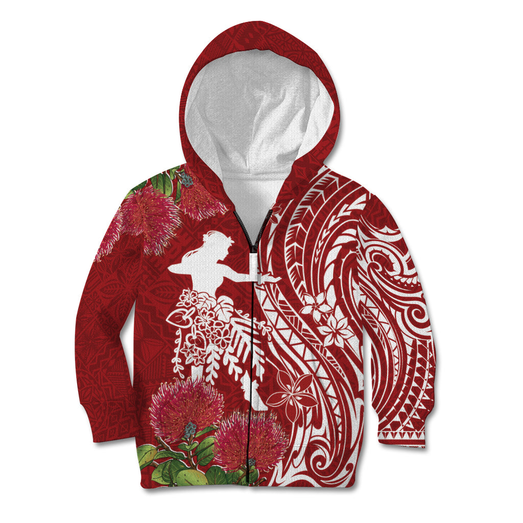Personalised Hawaii Wahine Kid Hoodie Women's Day Ohia Lehua LT7 Zip Hoodie Red - Polynesian Pride
