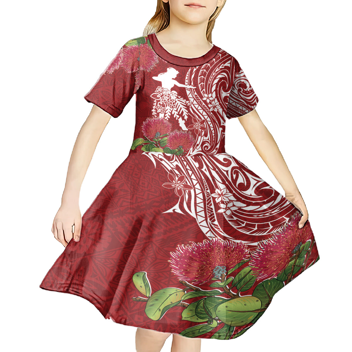 Personalised Hawaii Wahine Kid Short Sleeve Dress Women's Day Ohia Lehua LT7 - Polynesian Pride