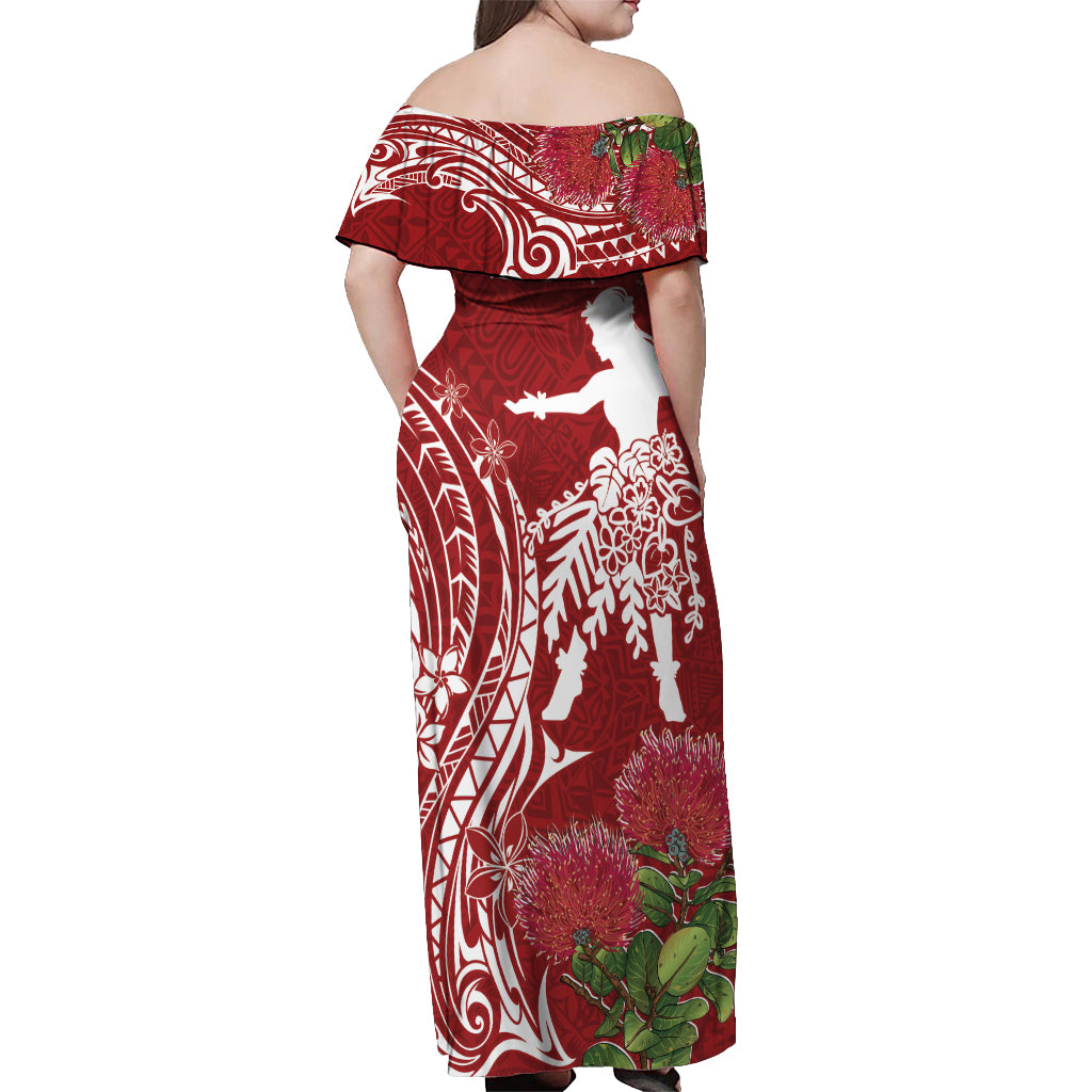 Personalised Hawaii Wahine Off Shoulder Maxi Dress Women's Day Ohia Lehua LT7 - Polynesian Pride