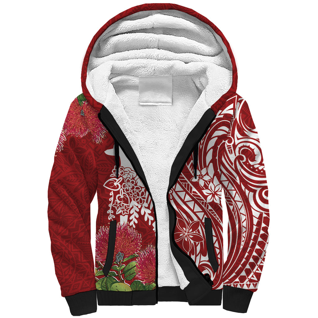 Personalised Hawaii Wahine Sherpa Hoodie Women's Day Ohia Lehua LT7 Unisex Red - Polynesian Pride
