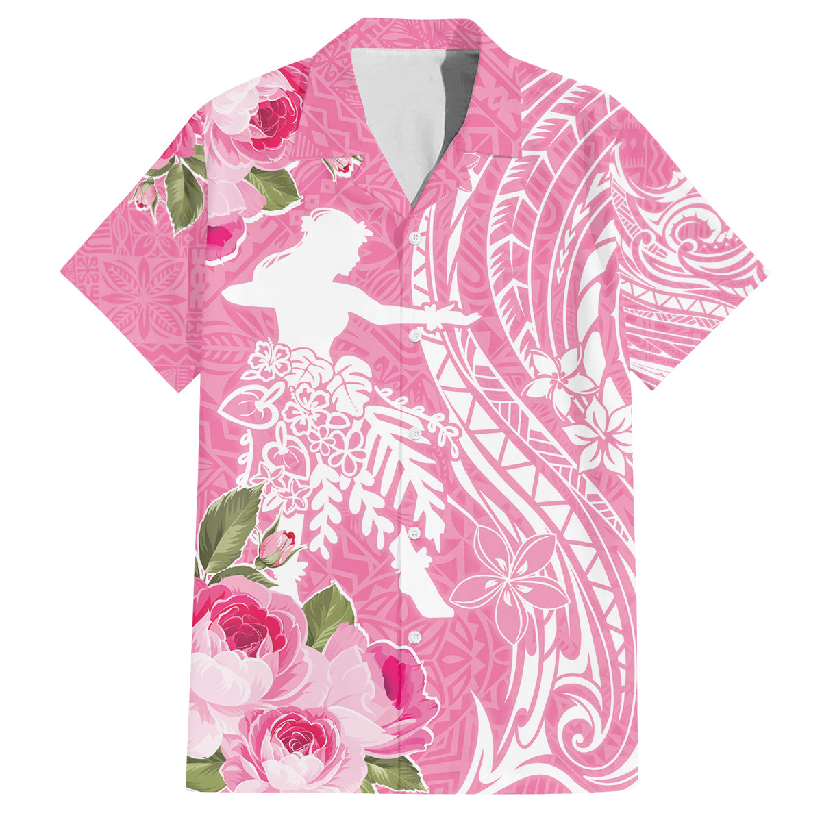 Personalised Hawaii Wahine Family Matching Off Shoulder Long Sleeve Dress and Hawaiian Shirt Women's Day Maui Lokelani Roses LT7 Dad's Shirt - Short Sleeve Pink - Polynesian Pride