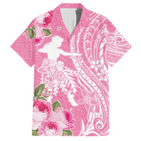 Personalised Hawaii Wahine Family Matching Puletasi and Hawaiian Shirt Women's Day Maui Lokelani Roses LT7 Dad's Shirt - Short Sleeve Pink - Polynesian Pride