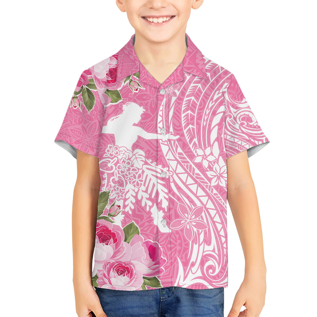 Personalised Hawaii Wahine Family Matching Tank Maxi Dress and Hawaiian Shirt Women's Day Maui Lokelani Roses LT7 Son's Shirt Pink - Polynesian Pride