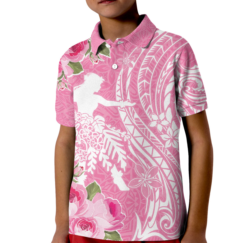 Personalised Hawaii Wahine Kid Polo Shirt Women's Day Maui Lokelani Roses LT7 Kid Pink - Polynesian Pride