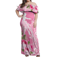 Personalised Hawaii Wahine Off Shoulder Maxi Dress Women's Day Maui Lokelani Roses LT7 Women Pink - Polynesian Pride