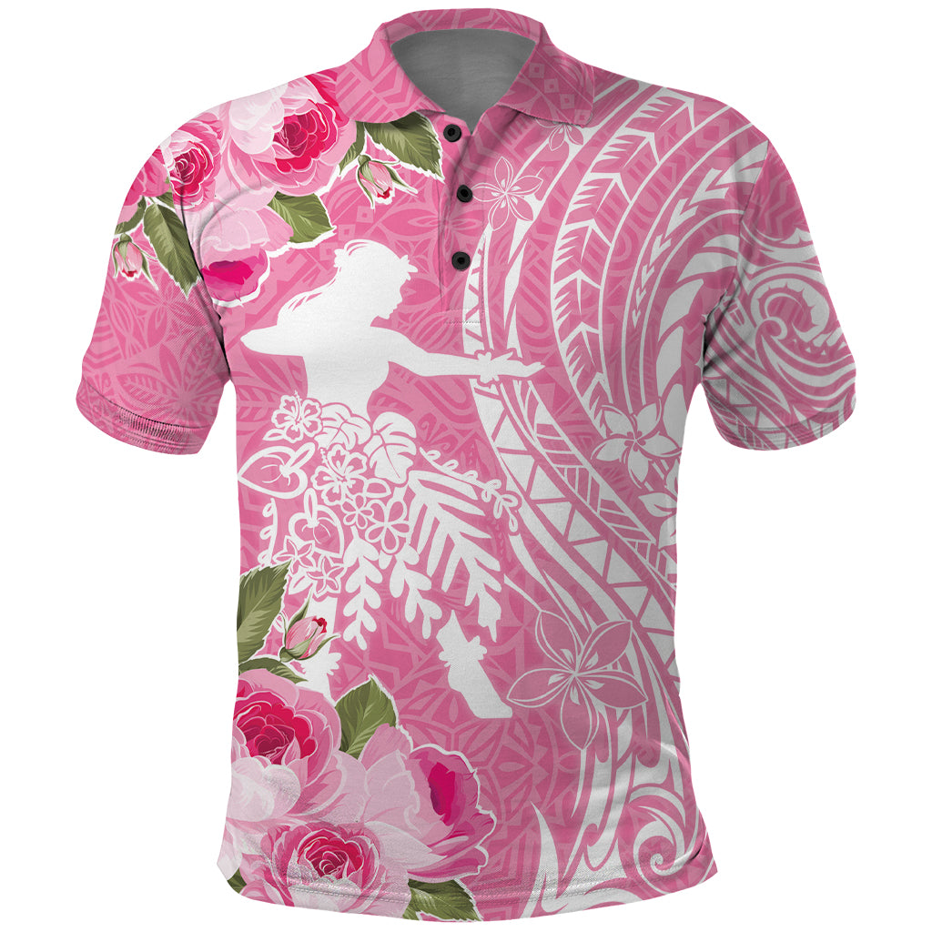 Personalised Hawaii Wahine Polo Shirt Women's Day Maui Lokelani Roses LT7 Pink - Polynesian Pride