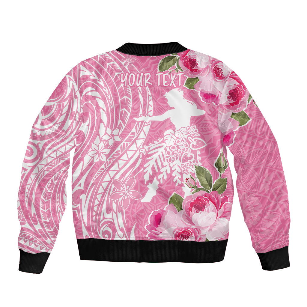 Personalised Hawaii Wahine Sleeve Zip Bomber Jacket Women's Day Maui Lokelani Roses LT7 - Polynesian Pride