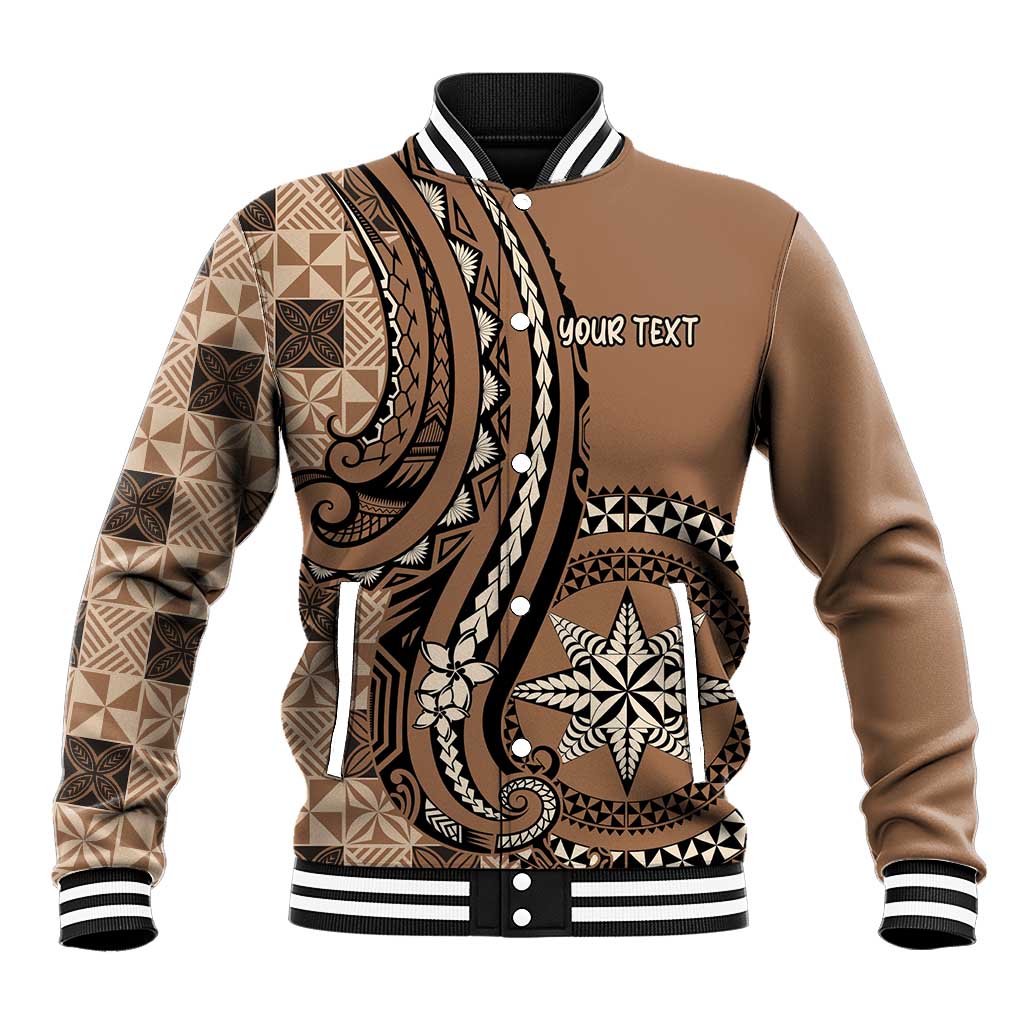 Personalized Tonga Ngatu Baseball Jacket Vintage Brown Manulua Motifs