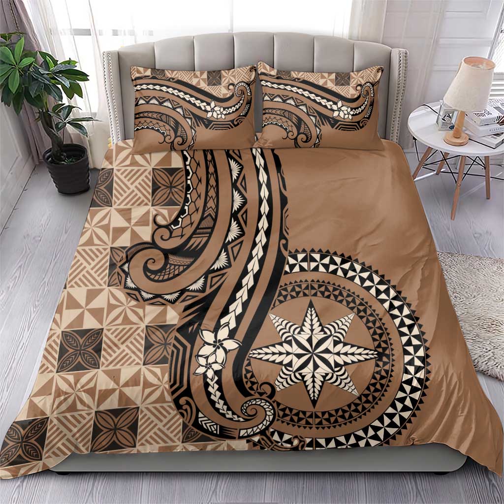 Tonga Ngatu Bedding Set Vintage Brown Manulua Motifs