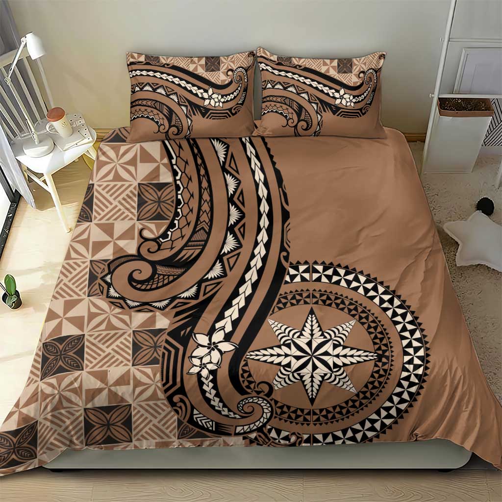 Tonga Ngatu Bedding Set Vintage Brown Manulua Motifs