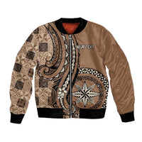 Personalized Tonga Ngatu Bomber Jacket Vintage Brown Manulua Motifs